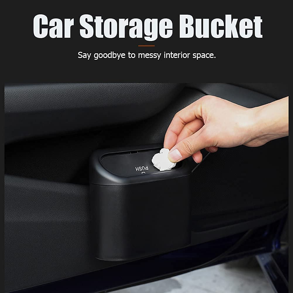 Car Trash Can, Mini Trunk Push Hanging Portable Car Trash Can with 2 Automatic Hooks and Disposable Trash Bags, Suitable for Car, Home, Office