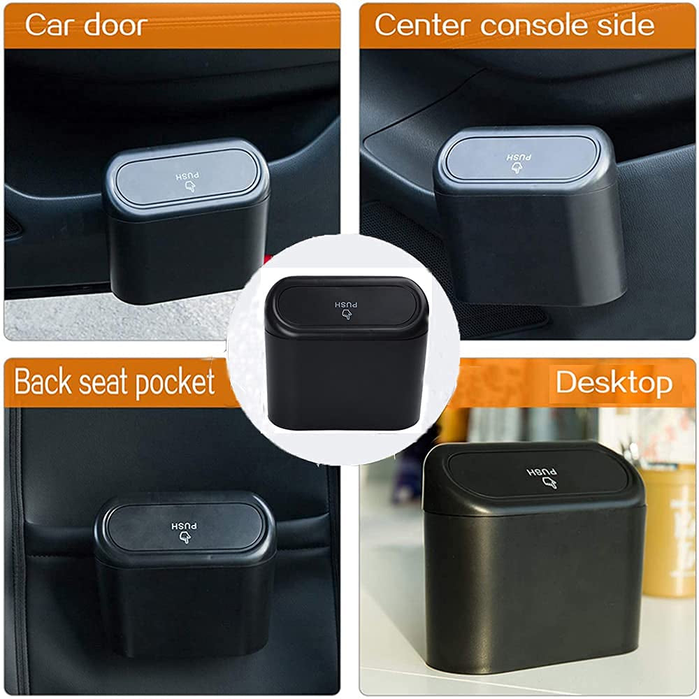 Car Trash Can, Mini Trunk Push Hanging Portable Car Trash Can with 2 Automatic Hooks and Disposable Trash Bags, Suitable for Car, Home, Office