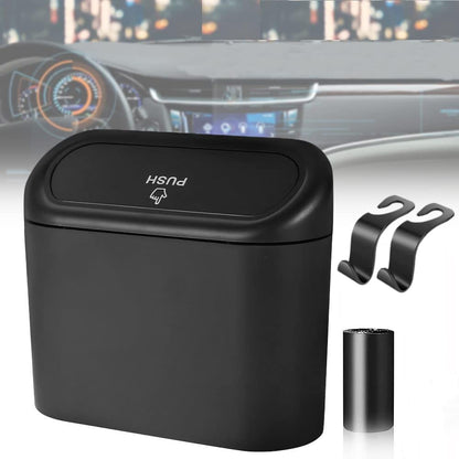 Car Trash Can, Mini Trunk Push Hanging Portable Car Trash Can with 2 Automatic Hooks and Disposable Trash Bags, Suitable for Car, Home, Office