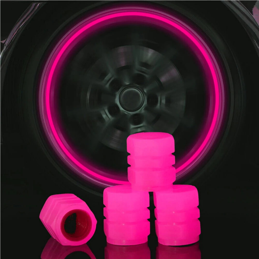 4Pcs Fluorescent Pink Car Tire Valve Cap ABS Motorcycle Wheel Tyre Air Valve Stem Cover Luminous Tire Valve Cap