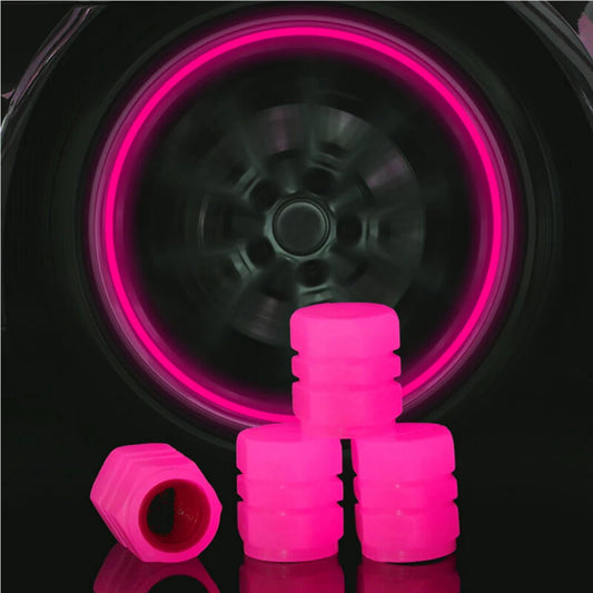 4Pcs Fluorescent Pink Car Tire Valve Cap ABS Motorcycle Wheel Tyre Air Valve Stem Cover Luminous Tire Valve Cap